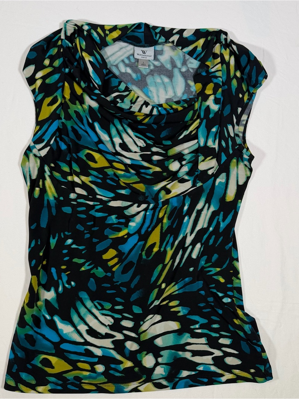 Worthington Black Multi-Pattern Cowl Neck Sleeveless Shell